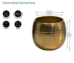 Dehner Metall-Übertopf Kody, bauchig, Gold Hot