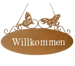 Dehner Windspiele & Gartenstecker - Metall-Gartenschild Willkommen Braun