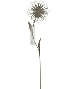 Dehner Windspiele & Gartenstecker - Metall-Regenmesser Blume am Stab, ca. H110 cm Grau