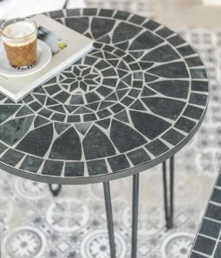 Dehner Balkontische|Gartentische Metall - Mosaiktisch Madeleine, ca. Ø60/H60 cm Dunkelgrau