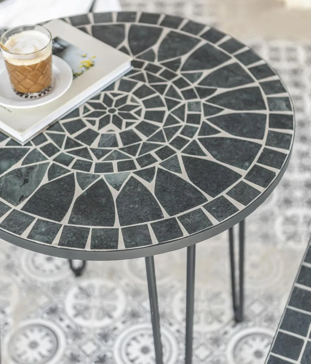 Dehner Balkontische|Gartentische Metall - Mosaiktisch Madeleine, ca. Ø60/H60 cm Dunkelgrau