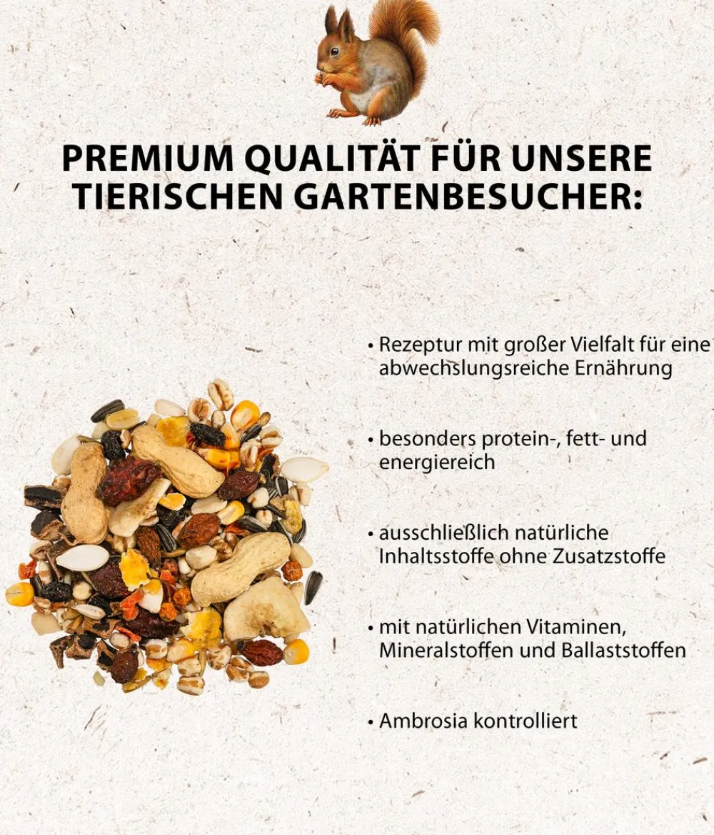 Dehner Natura Premium Eichhörnchenfutter & -Häuser - Eichhörnchenfutter Eichhörnchen-Mix, 600 g