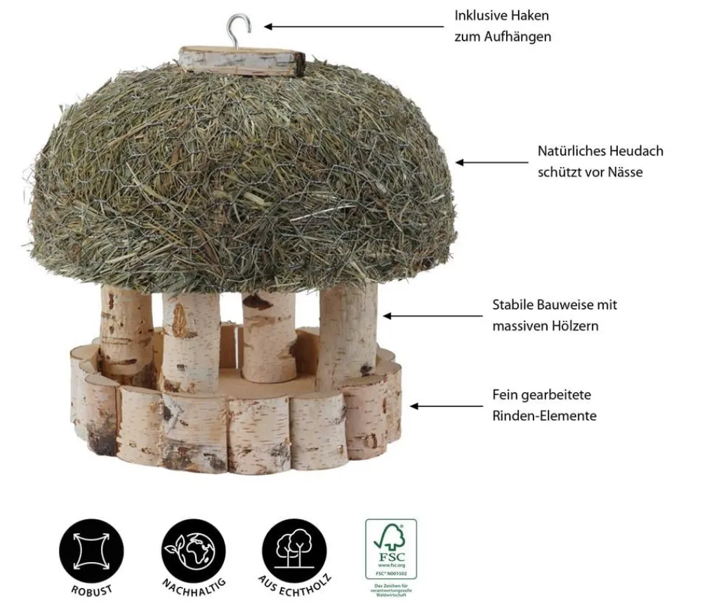 Dehner Natura Premium Vogelhäuser & Futterspender > Futterhaus Stuttgart mit Heudach, ca. Ø29 cm