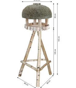 Dehner Natura Premium Vogelhäuser & Futterspender > Futterhaus Amberg mit Heudach, inkl. Ständer Birkenholz, ca. B60/H145/T60 cm