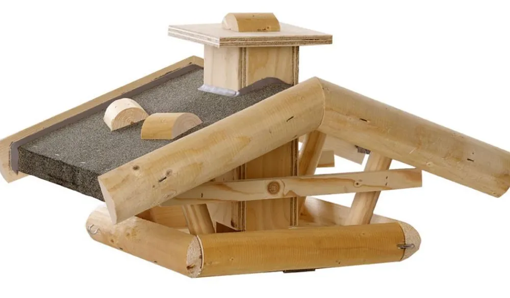 Dehner Natura Premium Vogelhäuser & Futterspender > Futterhaus Watzmann, natur, inkl. Ständer Alpstein, ca. B40/H133/T55 cm