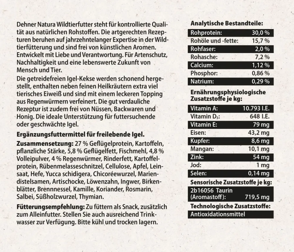 Dehner Natura Premium Igelfutter Igel-Kekse mit Regenwürmern Best