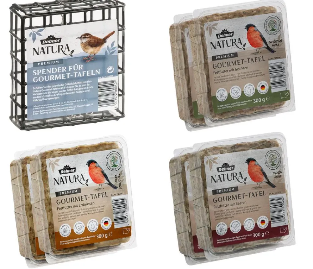 Dehner Natura Premium Wildvogelfutter & Snacks > Spender für Futtertafeln mit Tafel-Mix, 7-teilig