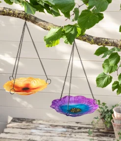 Dehner Natura Premium Vogeltränken|Gartenzwerge & Gartenfiguren - Vogeltränke, Glas, ca. Ø26/H49 cm Lila