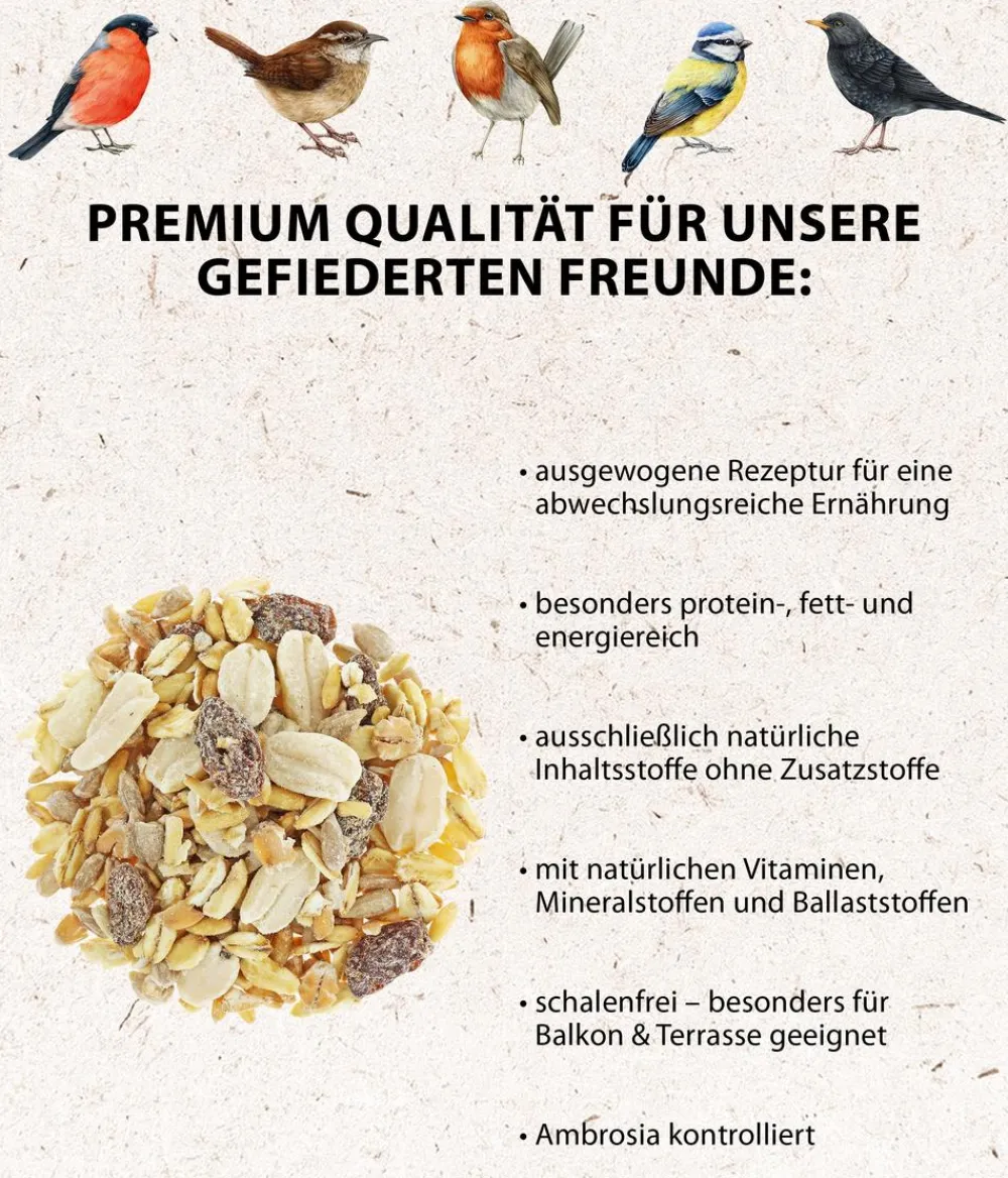 Dehner Natura Premium Wildvogel Streufutter schalenfrei im Eimer, 5 l Outlet