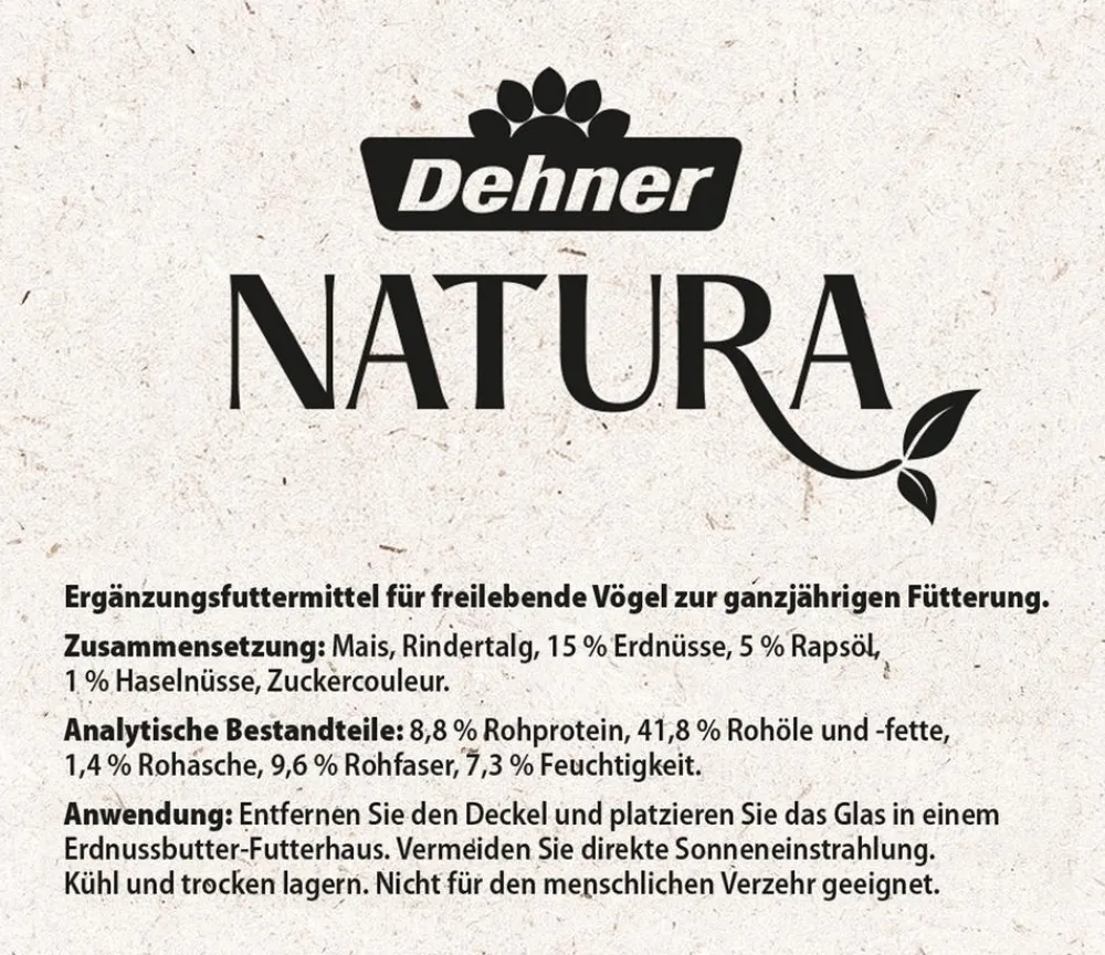 Dehner Natura Premium Wildvogelfutter Erdnussbutter im Glas, Haselnuss, 8 x 340 g