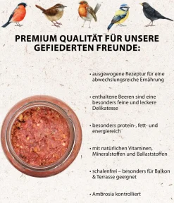 Dehner Natura Premium Wildvogelfutter & Snacks > Wildvogelfutter Erdnussbutter im Glas, Beeren, 8 x 340 g