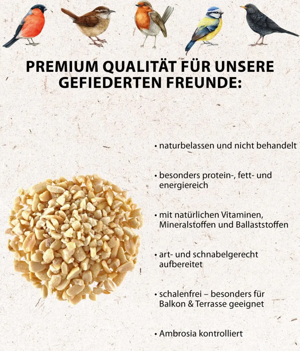 Dehner Natura Premium Wildvogelfutter Gehackte Erdnüsse im Eimer, 5 l New