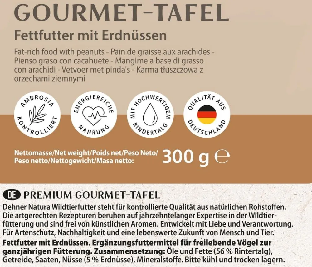 Dehner Natura Premium Wildvogel Futtertafel mit Erdnüssen, 12x300 g New