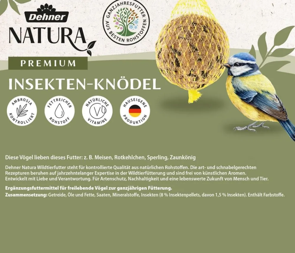 Dehner Natura Premium Meisenknödel - Wildvogelfutter Insekten-Meisenknödel, mit Netz