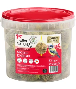 Dehner Natura Premium Meisenknödel - Wildvogelfutter Mohn-Meisenknödel im Eimer, mit Netz, 30 Stk.