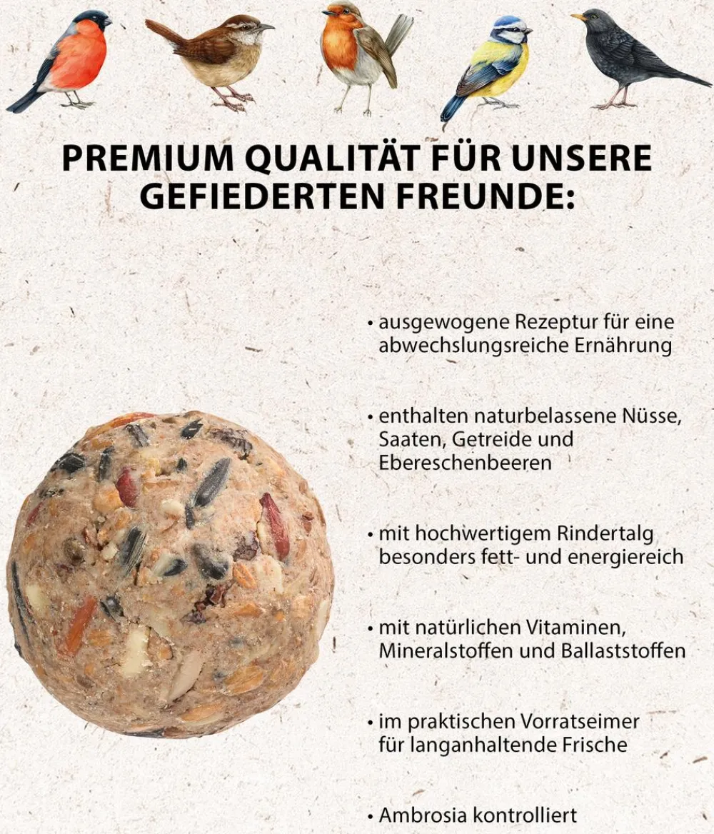 Dehner Natura Premium Meisenknödel - Wildvogelfutter Wald-Meisenknödel im Eimer, mit Netz, 30 Stk.