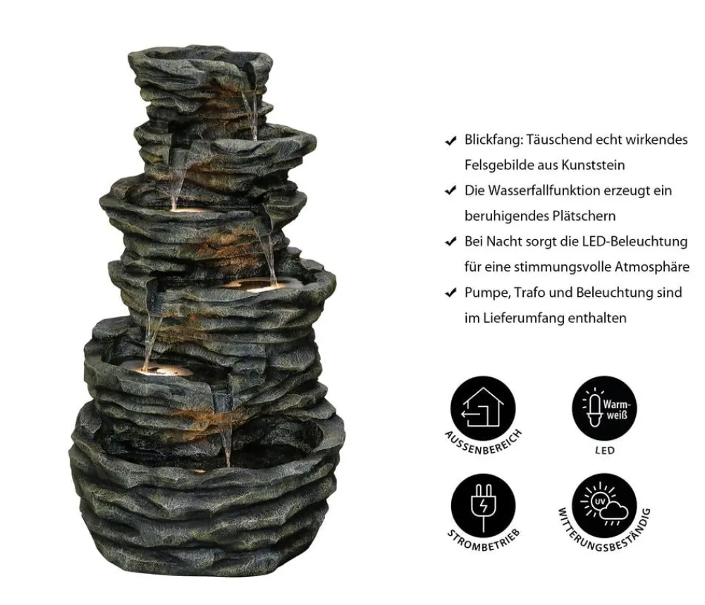 Dehner Polyresin-Gartenbrunnen Roccia, ca. H120 cm New