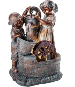 Dehner Gartenbrunnen - Polyresin-Gartenbrunnen Lea und Leon, solarfähig, ca. H68,5 cm