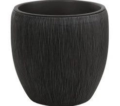 Dehner Polyresin-Pflanzvase Tokio in Riffeloptik, rund, grau Dunkelgrau Clearance