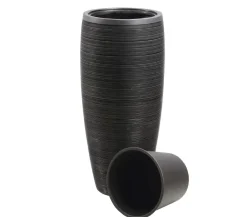 Dehner Blumentöpfe & Übertöpfe - Polystone-Pflanzvase Singapur in Riffeloptik, rund, anthrazit Dunkelgrau