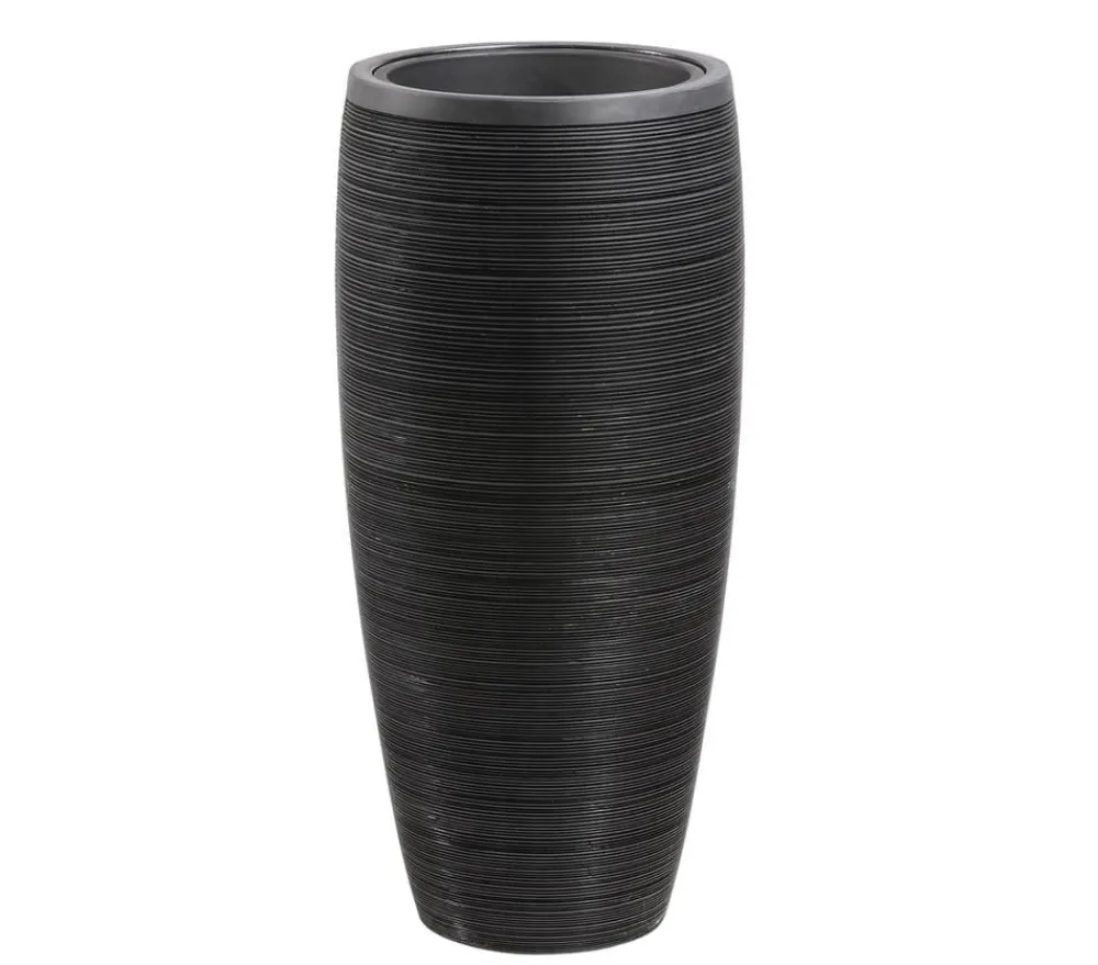 Dehner Blumentöpfe & Übertöpfe - Polystone-Pflanzvase Singapur in Riffeloptik, rund, anthrazit Dunkelgrau