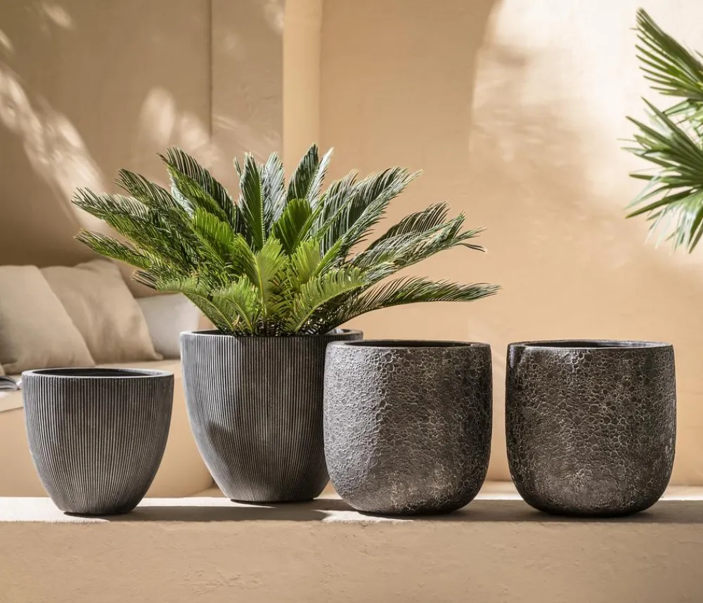 Dehner Polystone-Topf Lava, rund, Schwarz New