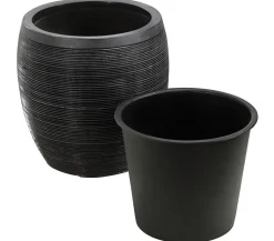 Dehner Blumentöpfe & Übertöpfe - Polystone-Topf Singapur, rund, anthrazit Dunkelgrau