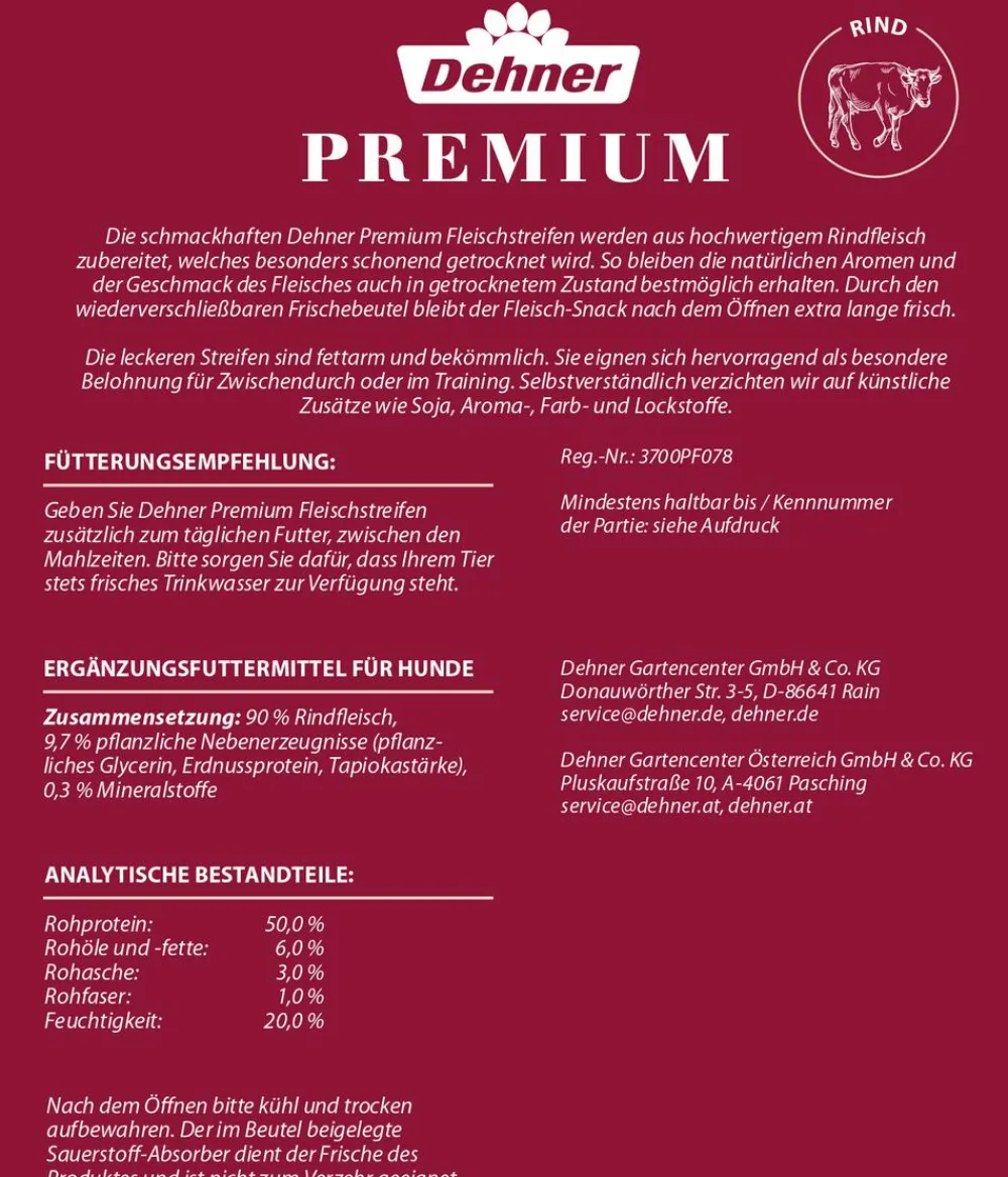 Dehner Premium Hundesnack Fleischstreifen, Rind, 170 g Sale