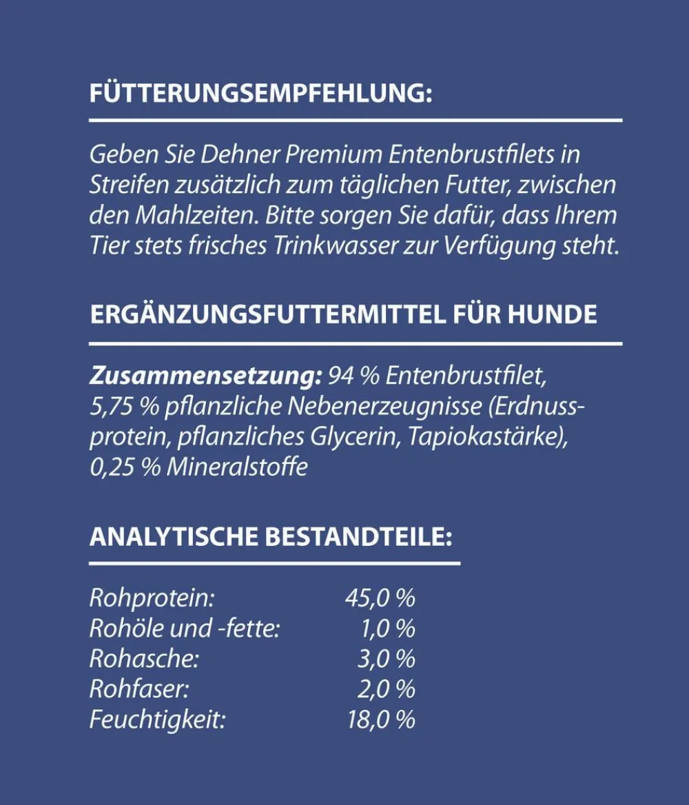Dehner Premium Hundeleckerlies > Hundesnack Fleischstreifen, Entenbrust
