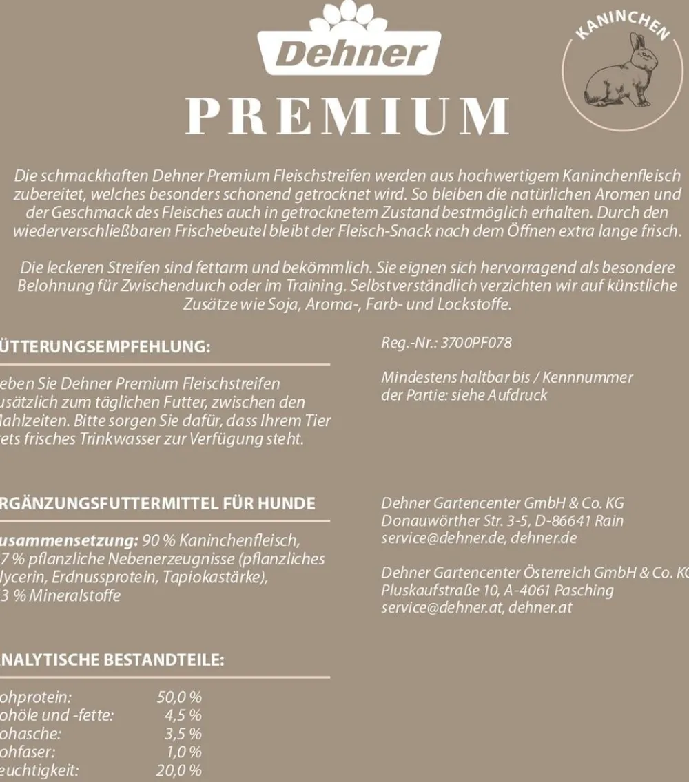 Dehner Premium Hundeleckerlies - Hundesnack Fleischstreifen Kaninchen, 170 g
