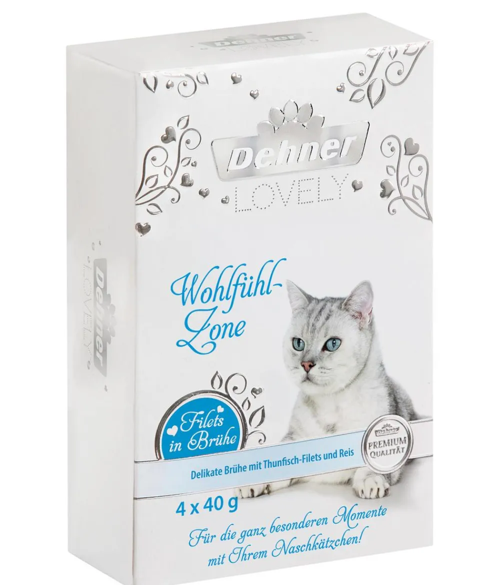 Dehner Premium Lovely Katzenleckerlies & Getränke > Katzensnack Thunfischfilets in Brühe Wohlfühl-Zone, 12 x 4 x 40 g