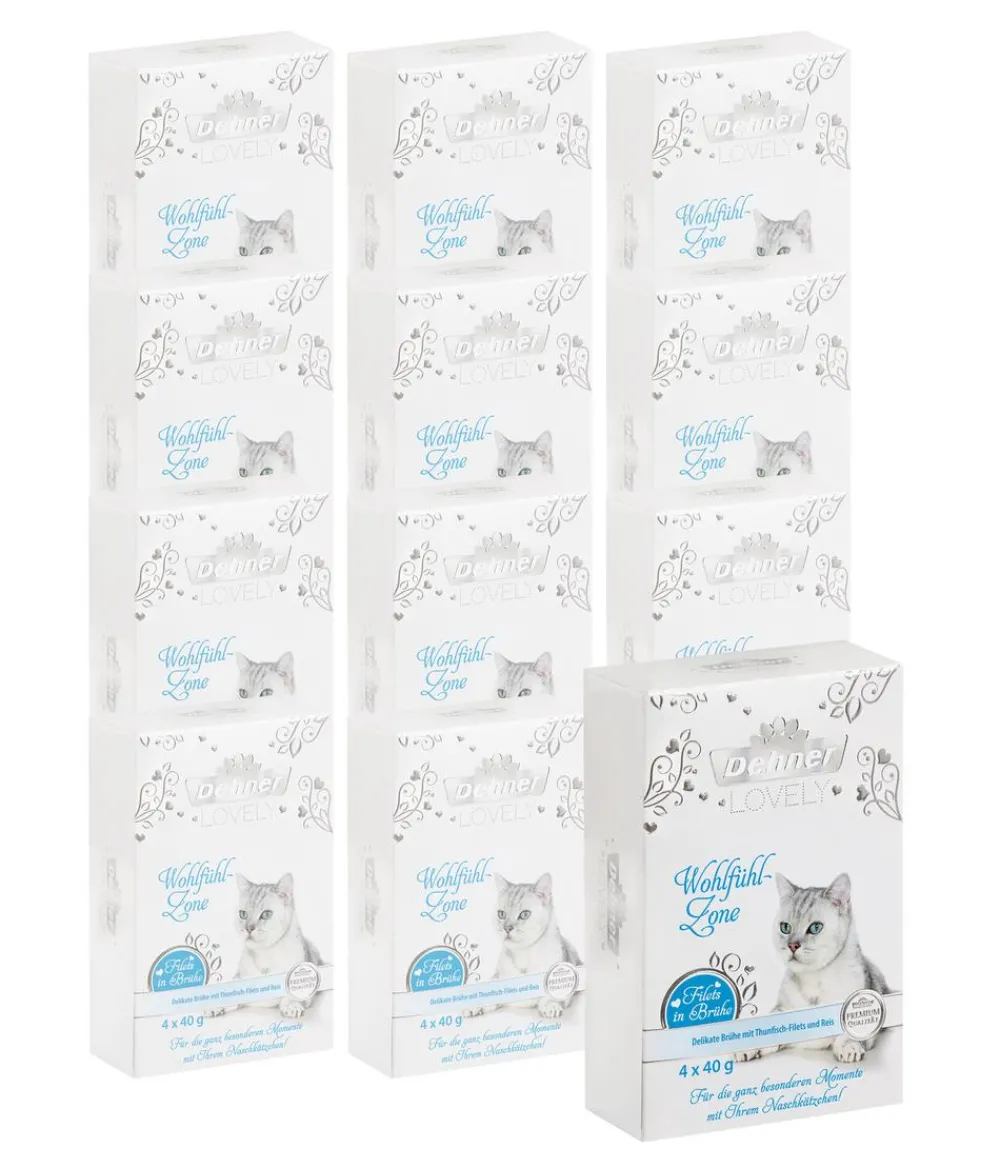 Dehner Premium Lovely Katzenleckerlies & Getränke > Katzensnack Thunfischfilets in Brühe Wohlfühl-Zone, 12 x 4 x 40 g