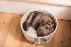 Dehner Premium Lovely Katzenbetten & Katzenkissen - Kuschelbett Erholung, rund, , ca. Ø40/H18 cm Weiß