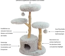 Dehner Premium Lovely Kratzbäume & Kratzmöbel - Natur-Kratzbaum Aufsteigen & Abschalten, ca. B60/H100-110/T45 cm Hellgrau