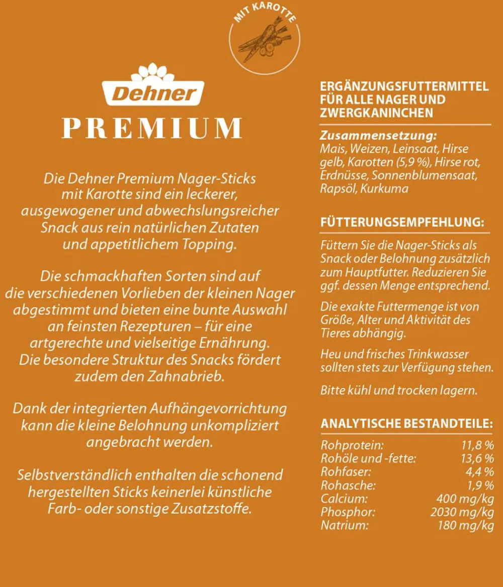 Dehner Premium Nagersnacks - Nager-Sticks, 3 x 150 g