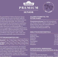 Dehner Premium Nassfutter Hund - Nassfutter für Hunde Senior, Rind mit Lamm