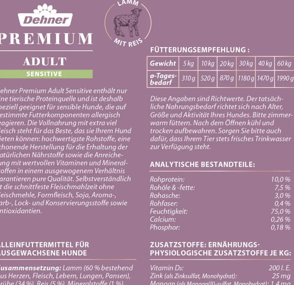 Dehner Premium Nassfutter Hund > Nassfutter für Hunde Adult Sensitive