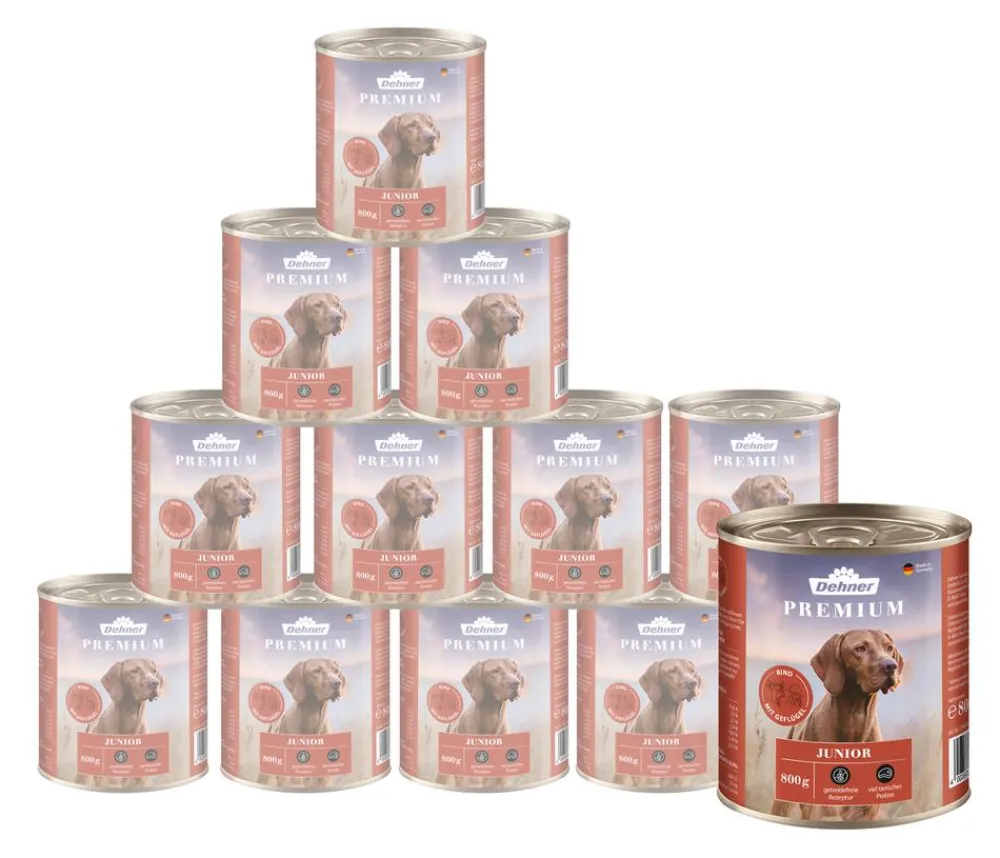 Dehner Premium Nassfutter Hund - Nassfutter für Hunde Junior, Rind mit Geflügel