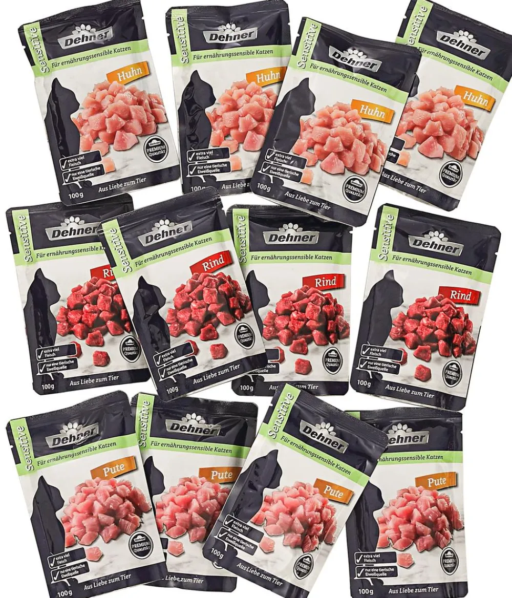 Dehner Premium Nassfutter Katze - Nassfutter für Katzen Feine Fleischmenüs im Vorteilspack Sensitive Adult, 12 x 100 g