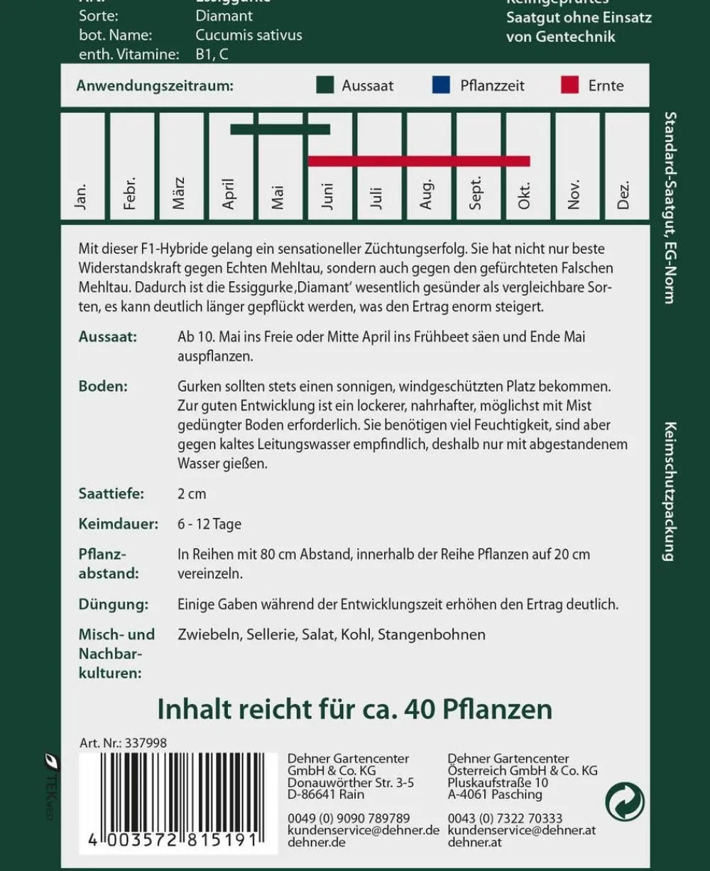 Dehner Gemüsesamen - Premium Samen Essiggurke 'Diamant'