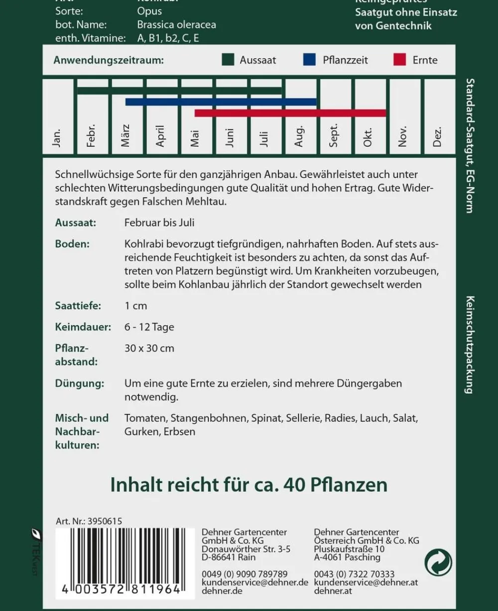 Dehner Gemüsesamen - Premium Samen Kohlrabi 'Opus'