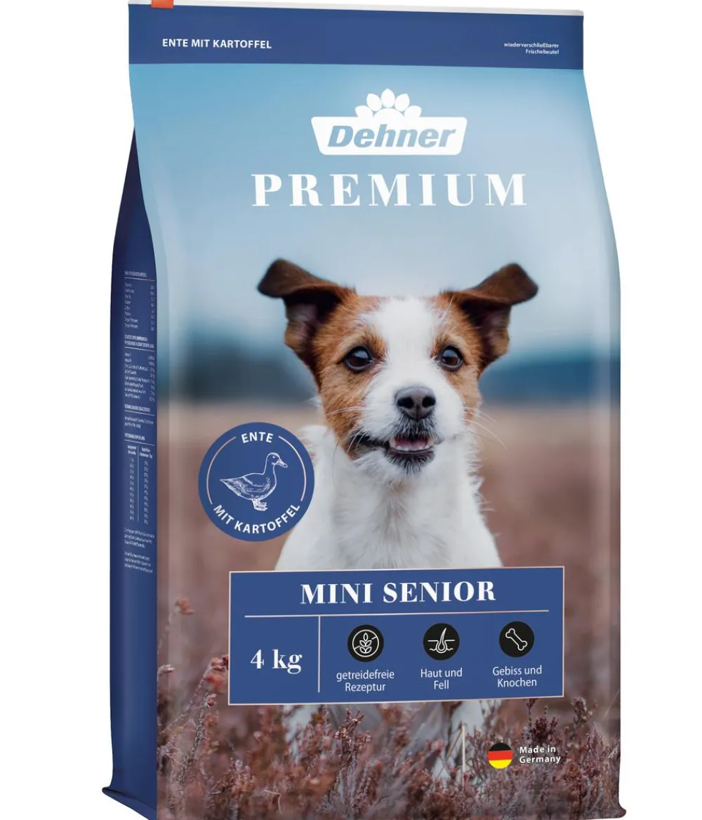 Dehner Premium Trockenfutter Hund - Trockenfutter für Hunde Mini Senior, Ente mit Kartoffel