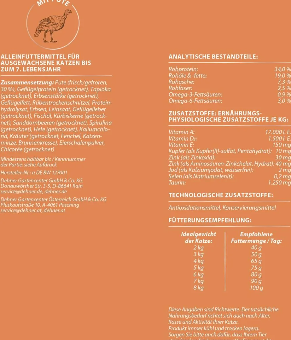 Dehner Premium Trockenfutter Katze - Trockenfutter für Katzen Sensitive Adult, Pute