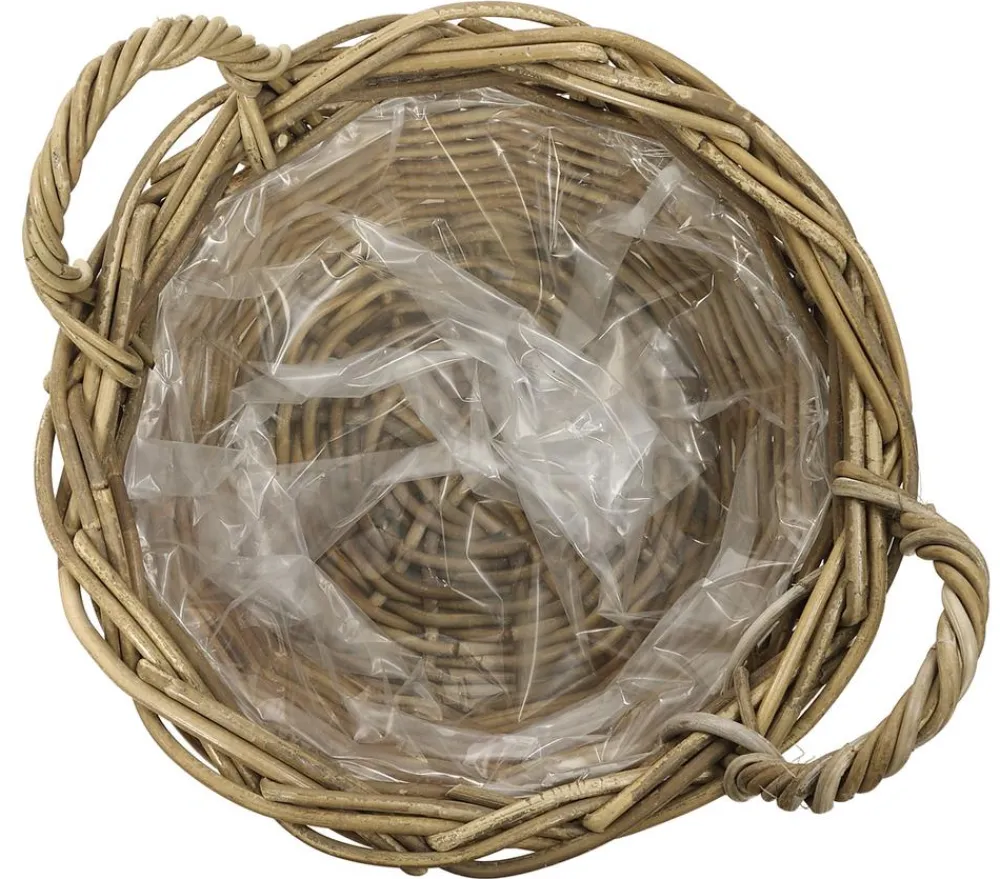 Dehner Rattan Pflanzschale mit Henkel, grau/ Braun Sale