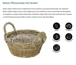 Dehner Mehr Gartendekoration|Blumenampeln & -Schalen - Rattan Pflanzschale mit Henkel, grau/ Braun