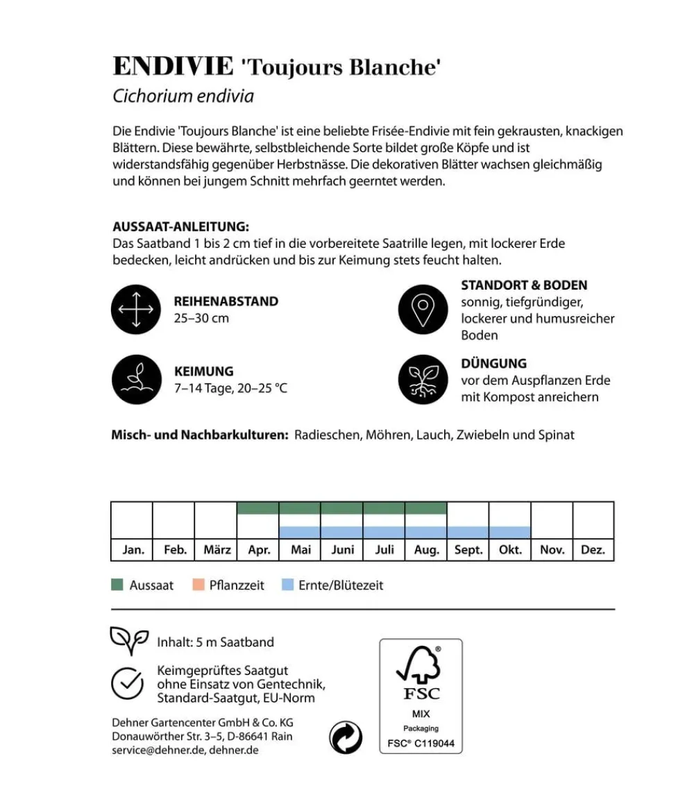 Dehner Gemüsesamen > Saatband Endivie 'Toujours Blanche', L5 m