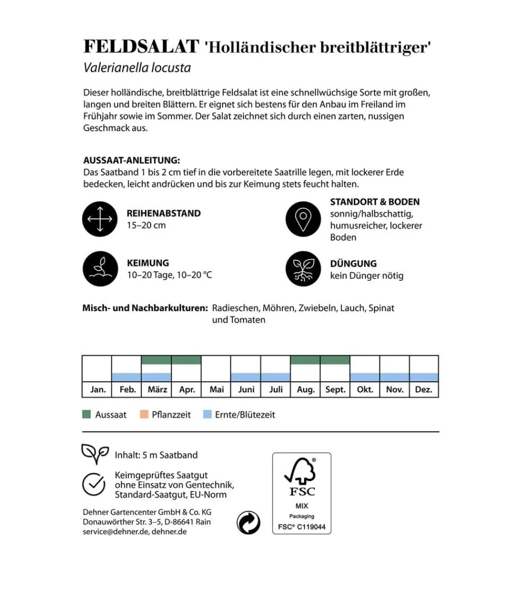 Dehner Saatband Feldsalat 'Holländischer breitblättriger', L5 m Discount