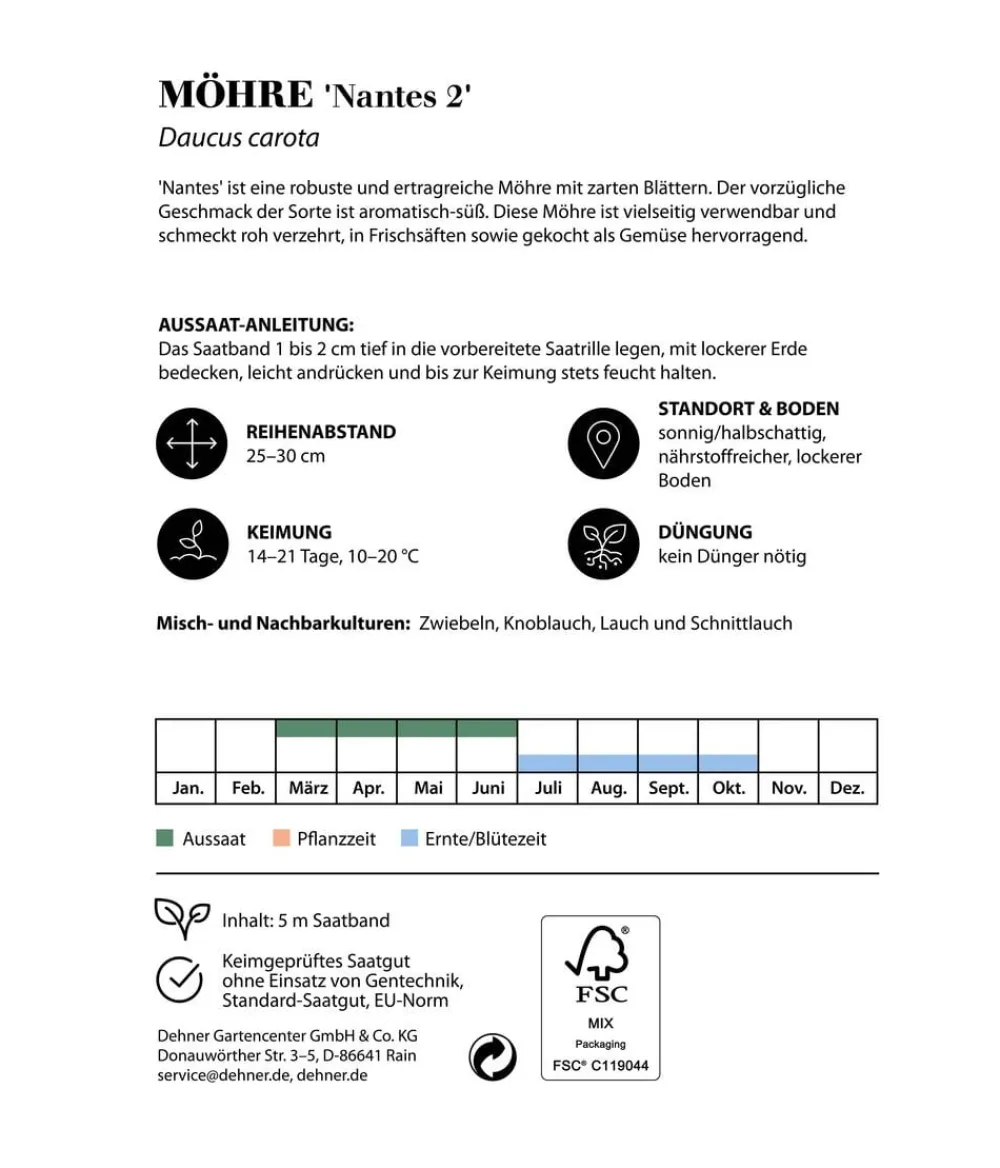 Dehner Gemüsesamen > Saatband Möhre 'Nantes 2', L5 m