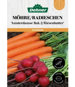 Dehner Gemüsesamen - Saatband Möhre/Radieschen 'Amsterdamse Bak 2/Riesenbutter', L5 m