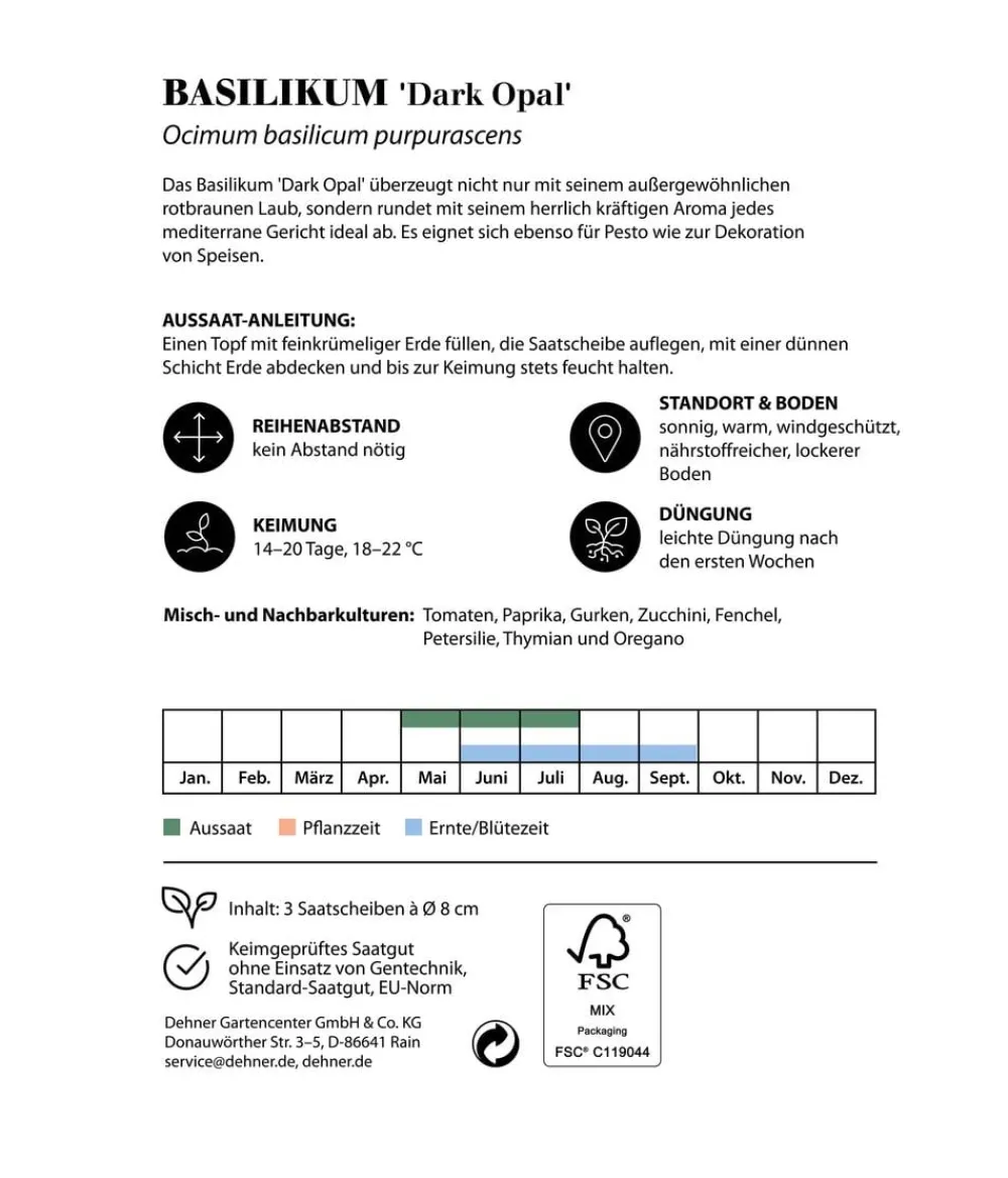 Dehner Saatscheiben Basilikum 'Dark Opal', 3 Stück à Ø 8 cm Clearance